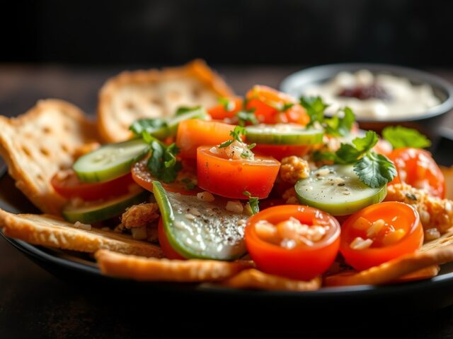 Fattouche met krokante broodreepjes — AI-gegenereerde illustratie