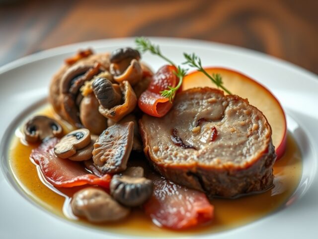 Fazantenborst gevuld met champignons en lever