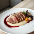 Fazantfilet met gekonfijte rode biet, puree van pastinaak en raapjes