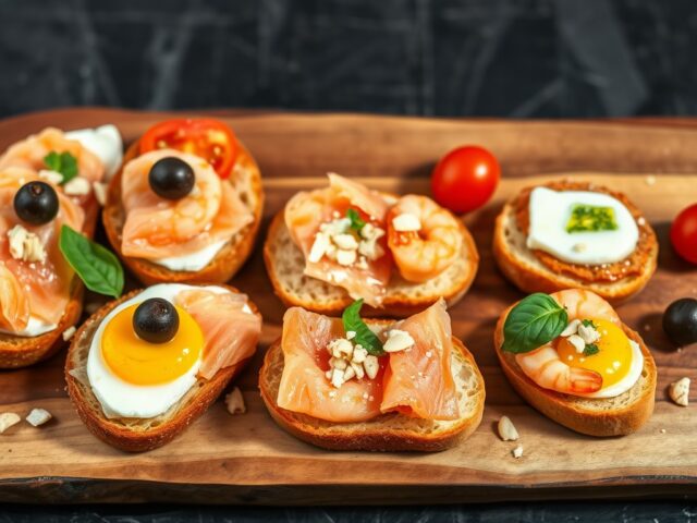 Feestelijke crostini’s met zalm en garnalen