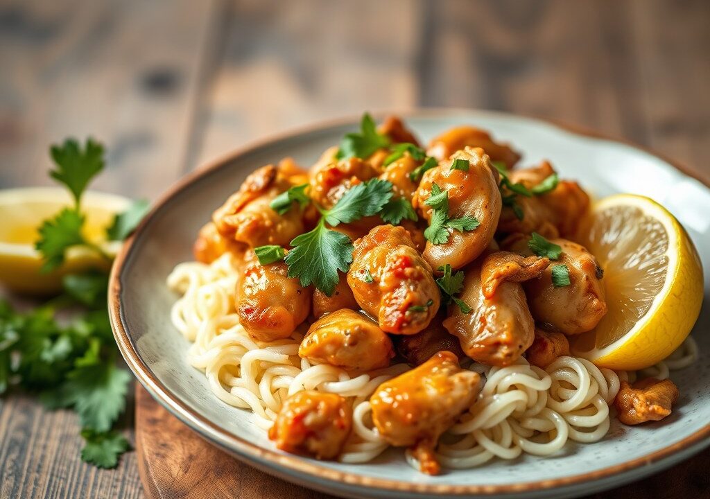 Feestelijke Thaise kip uit de oven, AI-gegenereerde illustratie