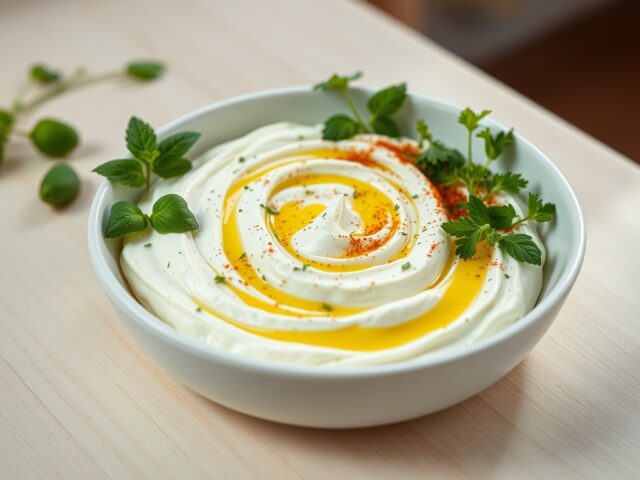 Feta-olijfoliecrème met groene kruiden