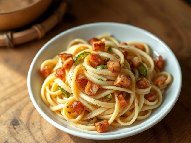 Fettuccine met witloof en spekblokjes