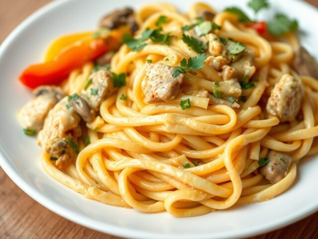 Fettucine met kip in milde kerriesaus