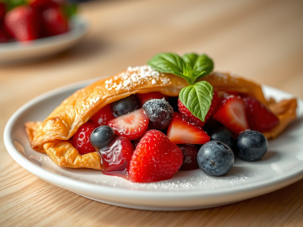 Feuilleté met rode vruchten en stevia, AI-gegenereerde illustratie