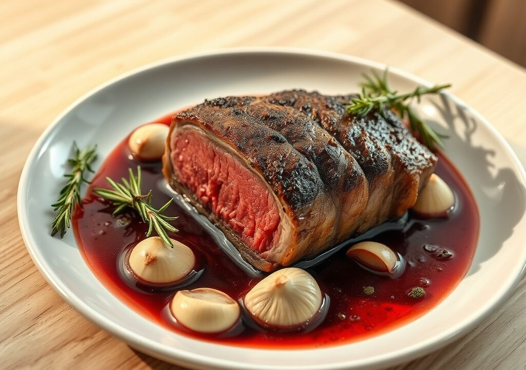Filet van Moeflon met rozemarijn en knoflook, AI-gegenereerde illustratie
