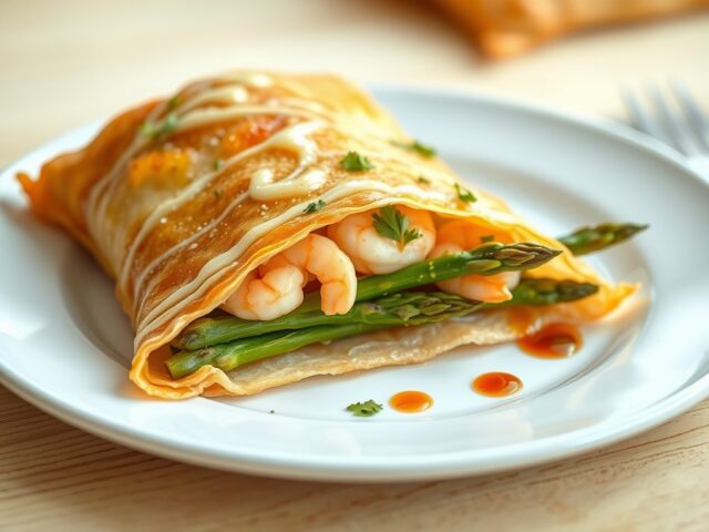 Filodeeghapje met asperges en scampi’s