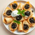 Filodeegrolletjes met zwarte olijven en munt