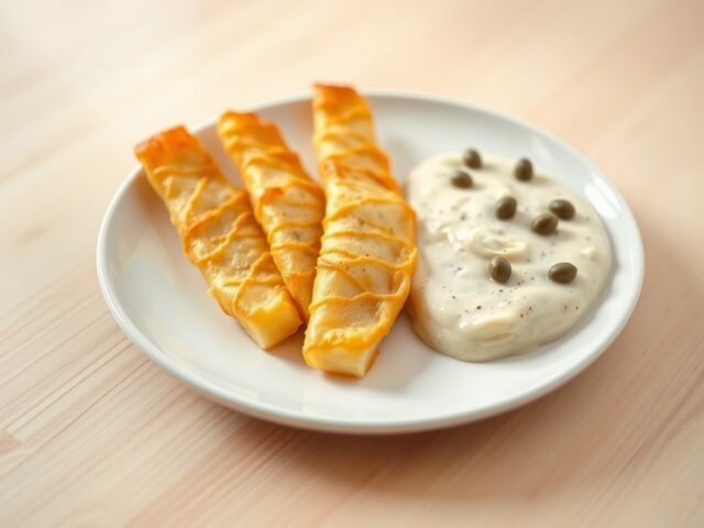 Fingersandwich van rog in aardappelkorst, mousseline met kappertjes