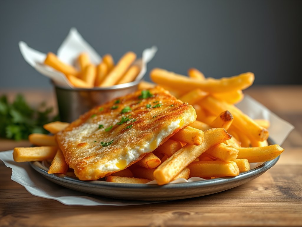 Fish and chips, AI-gegenereerde illustratie