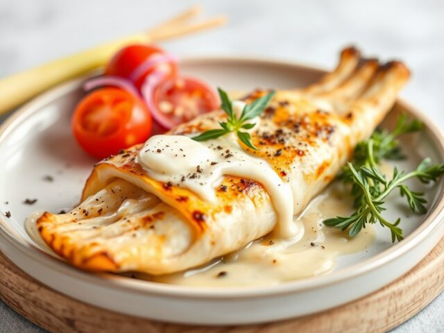 Fjord forel met prei en mayonaise — AI-gegenereerde illustratie