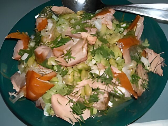 Flageolets met warm gerookte zalm en creme fraiche