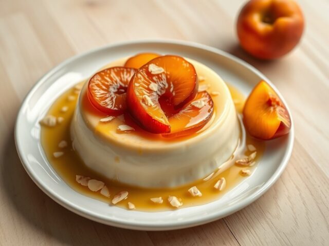 Flan met nectarines gepocheerd in limoncello