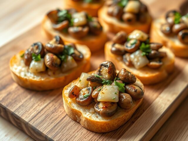 Foccacia crostini met paddestoelen