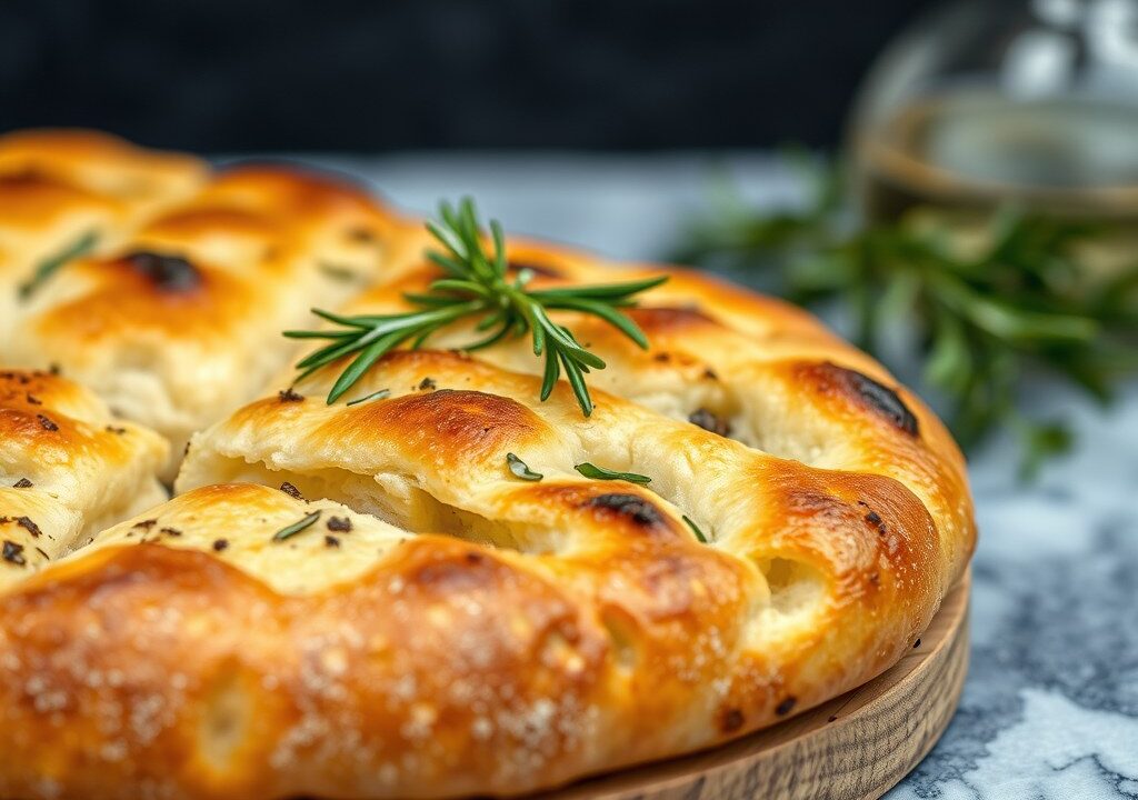 Foccacia met rozemarijn, AI-gegenereerde illustratie