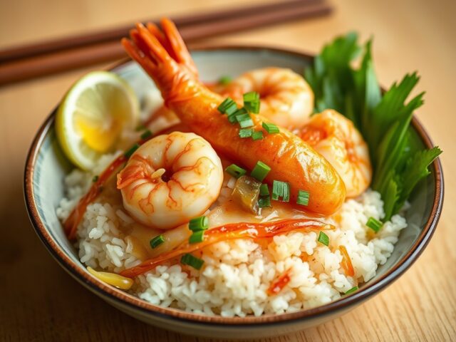 Foe Yong Hai met garnalen — AI-gegenereerde illustratie
