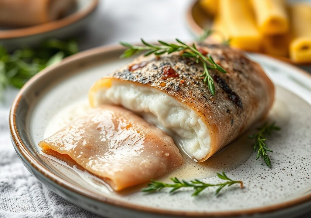Forel Fumé in Jas de Feuilleté, AI-gegenereerde illustratie