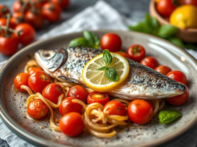 Forel in papillot met kerstomaatjes en citroen