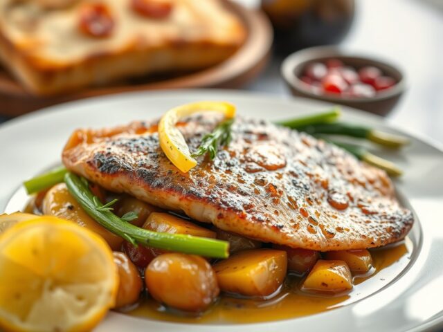 Forel met gesmoorde prei, aardappel, gerookte pali