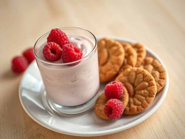 Frambozenmousse met notenkoekjes