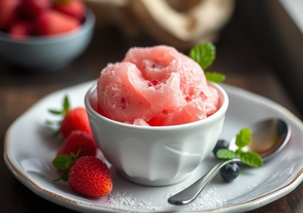Frambozensorbet, AI-gegenereerde illustratie