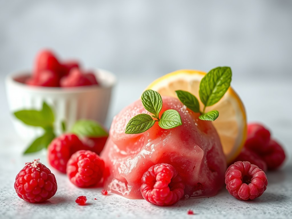 Frambozensorbet, AI-gegenereerde illustratie