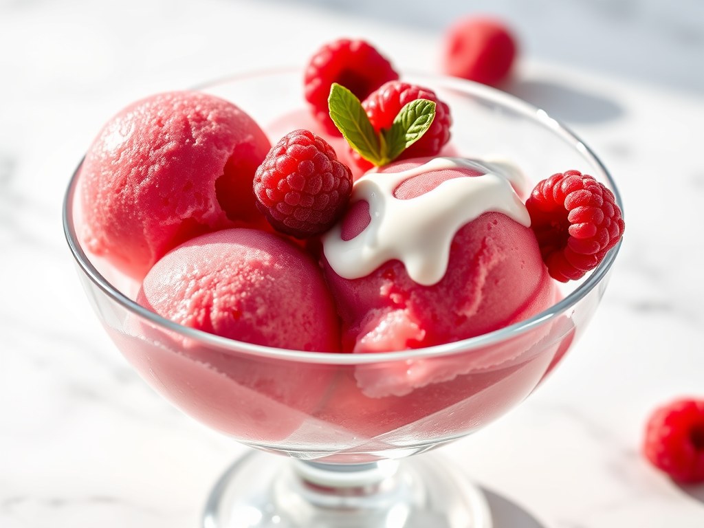 Frambozensorbet, AI-gegenereerde illustratie