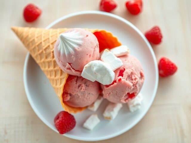 Frambozensorbet met schuimpjes