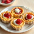 Frangipanetaartjes met frambozen en creme fraiche