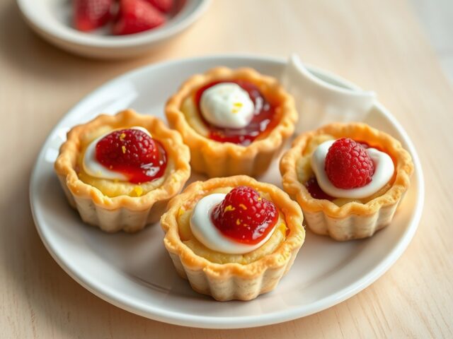 Frangipanetaartjes met frambozen en creme fraiche