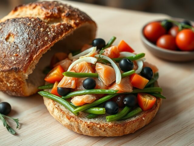 Franse boule gevuld met gerookte zalm