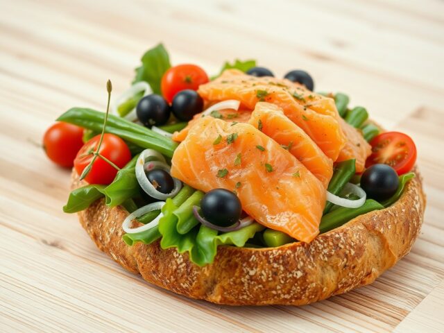Franse boule met warm gerookte zalm