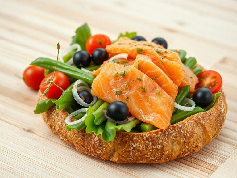 Franse boule met warm gerookte zalm