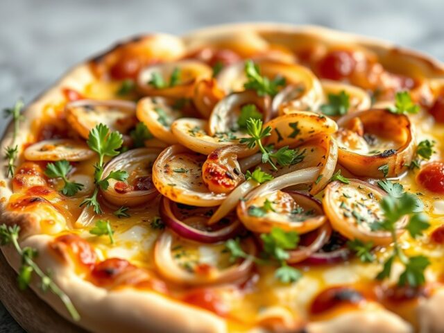 Franse uienpizza met groene salade (pissaladière)