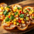 fricandeaubruchetta met avocadosalsa