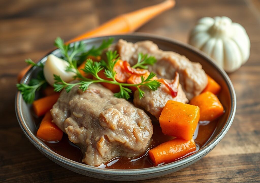 Fricassee van kalfsvlees, AI-gegenereerde illustratie