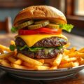 Frietjes met een hamburger van het huis ( zie opm)