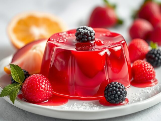 Frisse jelly met rood fruit — AI-gegenereerde illustratie