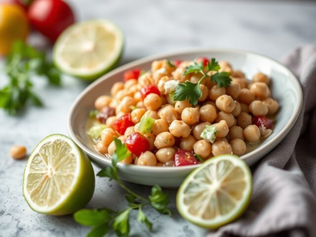 Frisse kikkererwtensalade met granaatappel — AI-gegenereerde illustratie