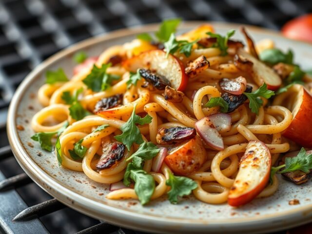 Frisse pastasalade met appel en rucola