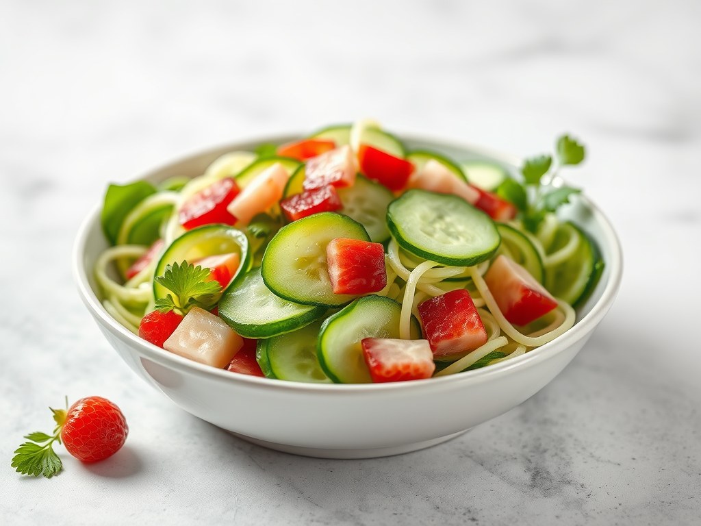 Frisse salade met komkommer en rozijn, AI-gegenereerde illustratie