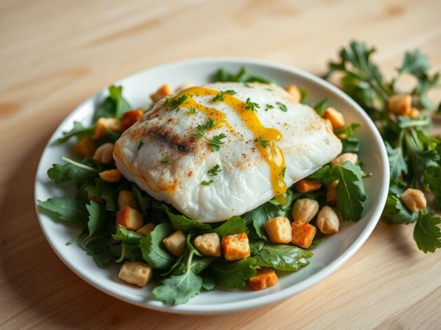 Frisse salade van gebakken rog, pijnboompitjes, korstjes en curryvinaigrette