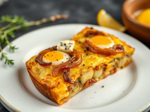Frittata met aardappel, gekarameliseerde ui