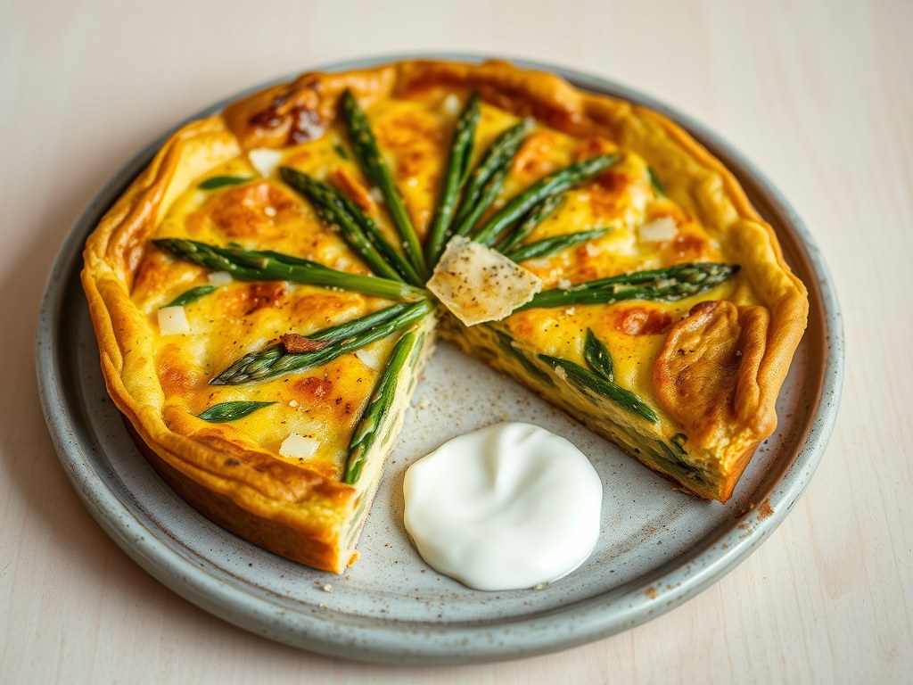 Frittata met groene asperges en kwark, AI-gegenereerde illustratie