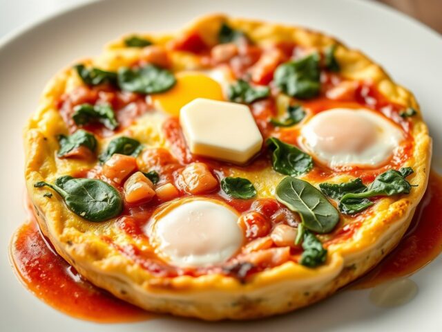 Frittata, met spinazie, ham en tomatensaus (zie opm)