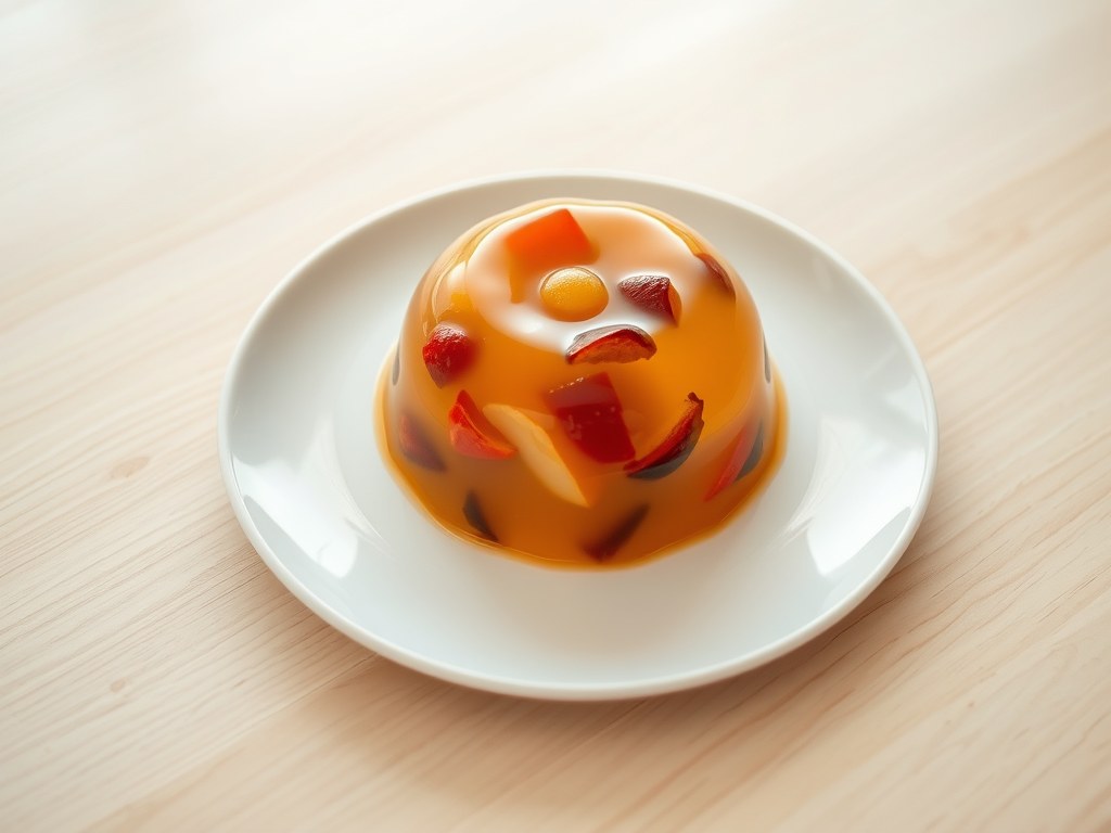 Fruit in Gelei Pudding, AI-gegenereerde illustratie