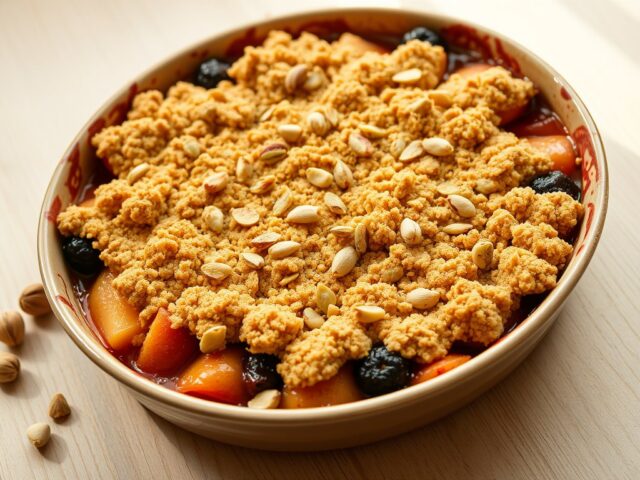 Fruitcrumble met pistaches