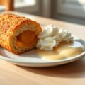 Fruitkroket met slagroom, vanillevla (en vlekken