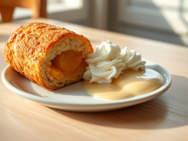 Fruitkroket met slagroom, vanillevla (en vlekken