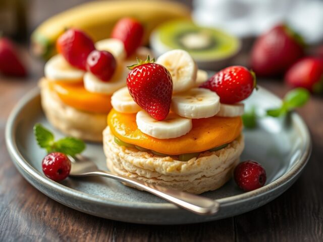 Fruitspies met tokkelroom en amaretto likeur — AI-gegenereerde illustratie
